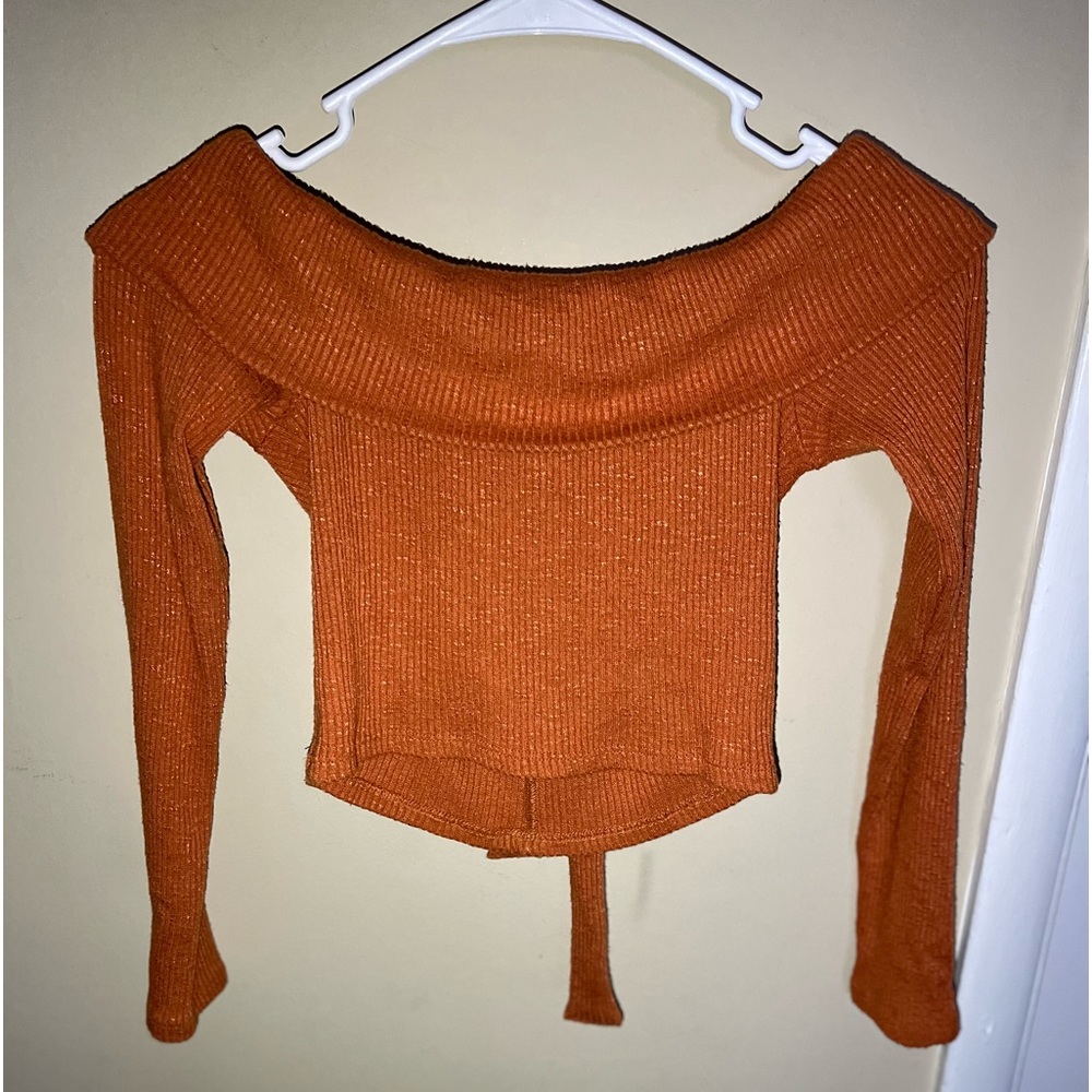 Dusty orange off the shoulder long sleeve crop top